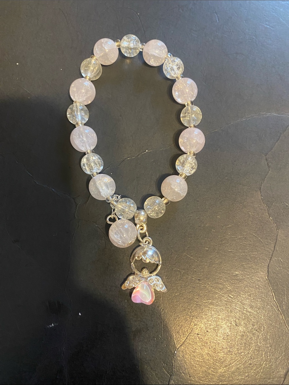 Crystal Beaded Angel Charm Bracelet - Pink & Clear